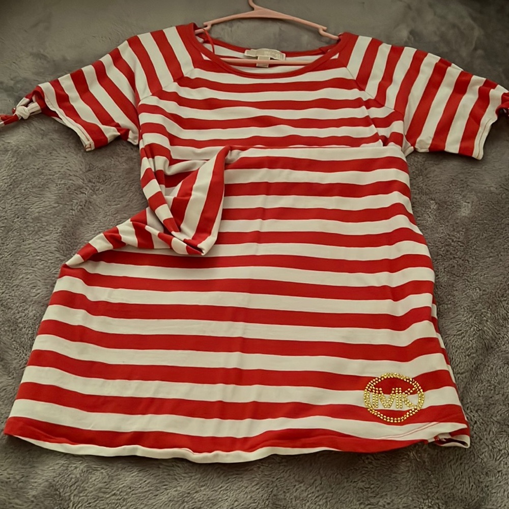 Red & white striped  Michael Kors knee-high maxi.